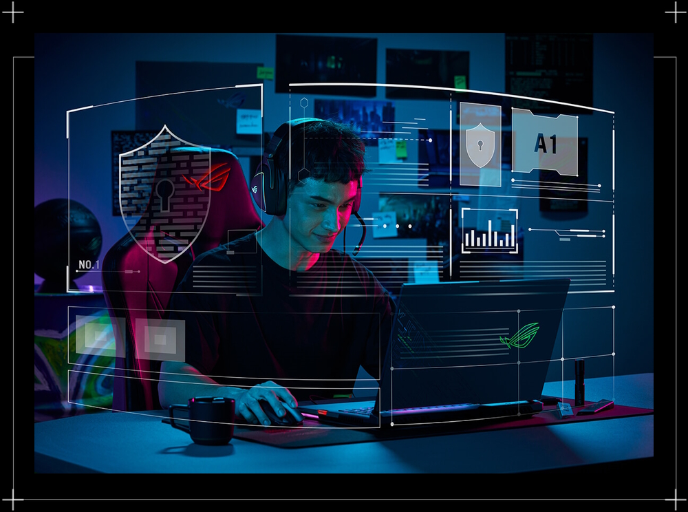 A man playing video game with ASUS Network security - AiProtection Pro