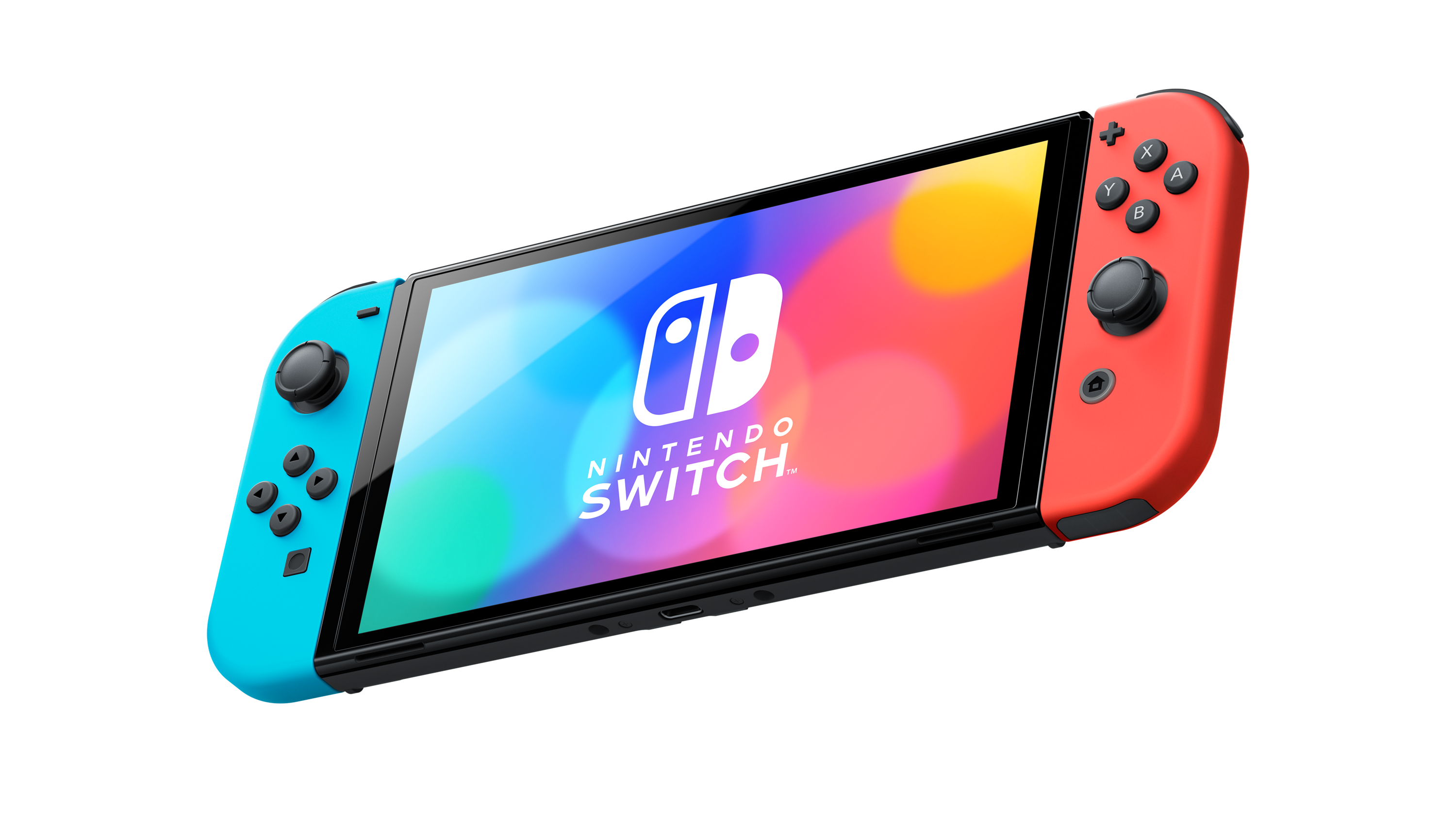 nintendo switch console with neon red blue