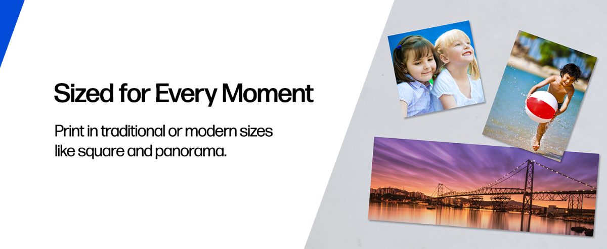 HP Printers sized for every moment—print in traditional, square, or panorama formats with high-quality results