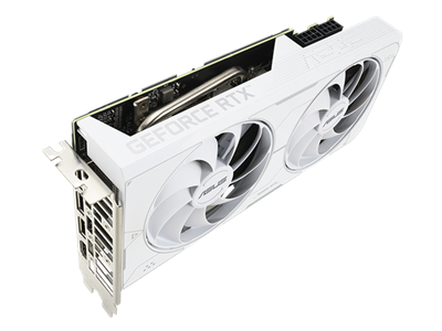 Front view of the ASUS Dual GeForce RTX 3060 Ti White Edition graphics card