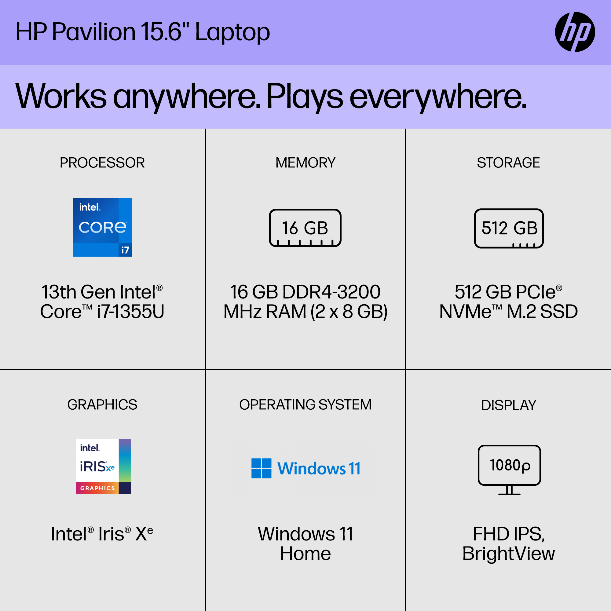HP Pavilion 15, 13th Gen Intel Core i7-1360P, 15.6-inch (39.6 cm), FHD,  16GB DDR4, 1TB SSD, Intel Iris Xᵉ Graphics, FPR, Backlit KB, Audio by B&O  (Win