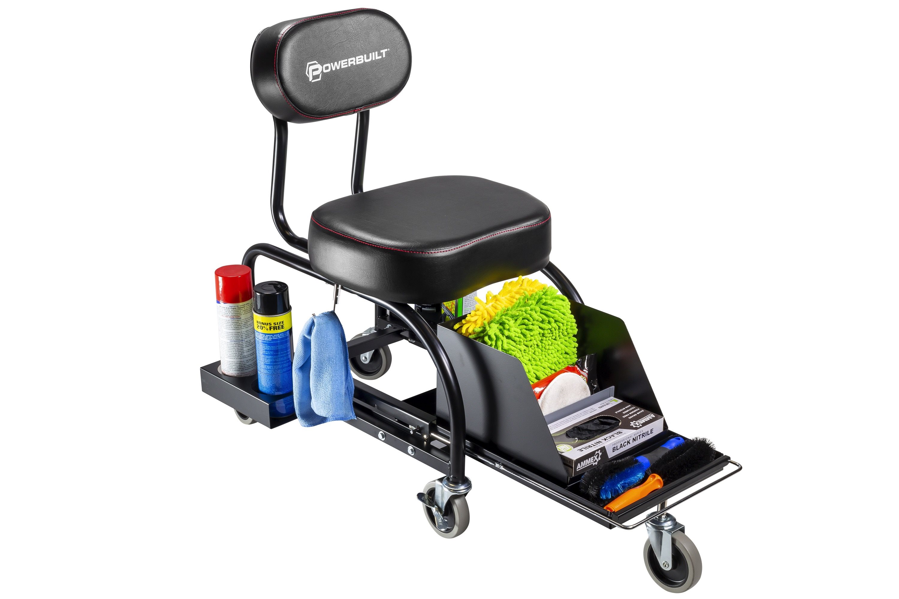 Alltrade Powerbuilt Professional Pneumatic Rolling Shop Seat, Black