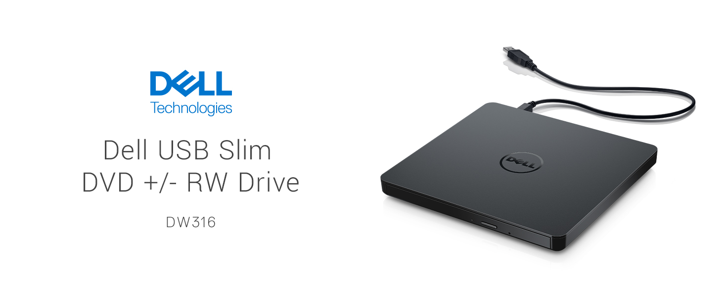 Dell DW316 USB Slim DVD +/- RW Drive - Plug and Play, Tray Media