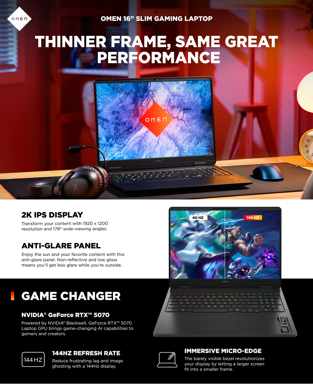 HP OMEN 16 Slim Gaming Laptop - Intel Core Ultra 9 285H - GeForce RTX 5070  - 16\, image size:1200x1472