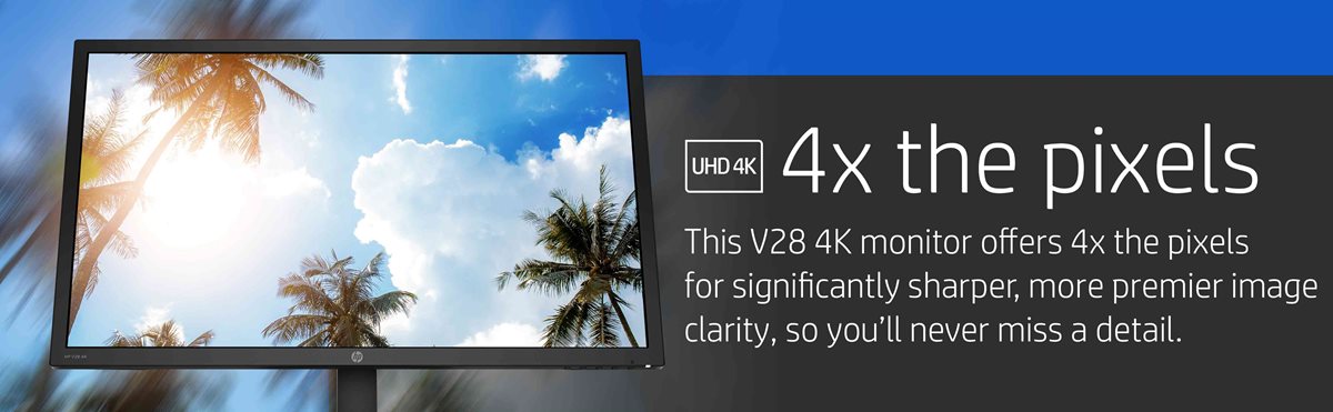 HP V28 4K Monitor - Computer Monitor with 28-inch Diagonal Display, 3840 x  2160 at 60 Hz, and 1ms Response Time - AMD Freesync Technology - Dual HDMI