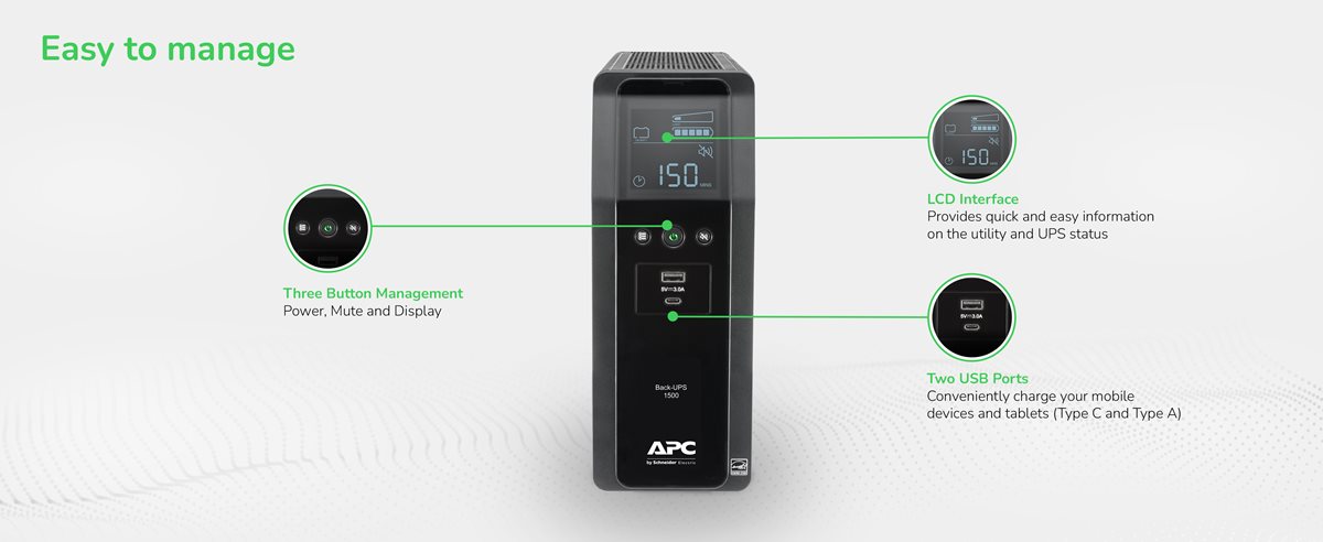 Image of APC Back-UPS Pro BN1500M2 showing benefits.