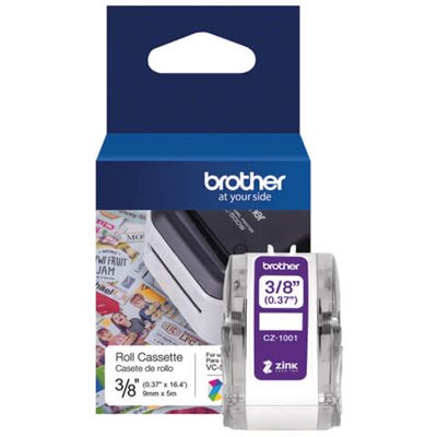 CK1001 3/8" label roll in front of packaging on white background