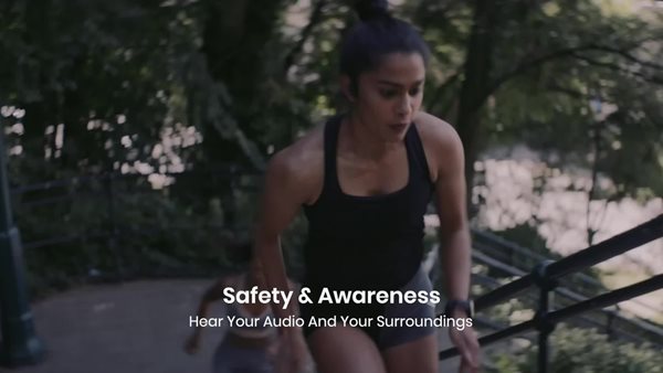 thumbnail video image 3 of Shokz Open Run Wireless Bone Conduction Sport Headphones with Built-In Mic - Black, 3 of 14