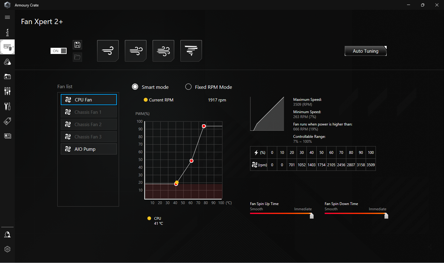 Armoury Crate Fan Xpert 2+ setting UI