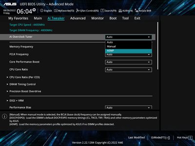 ASUS Enhanced Memory Profile UI setting