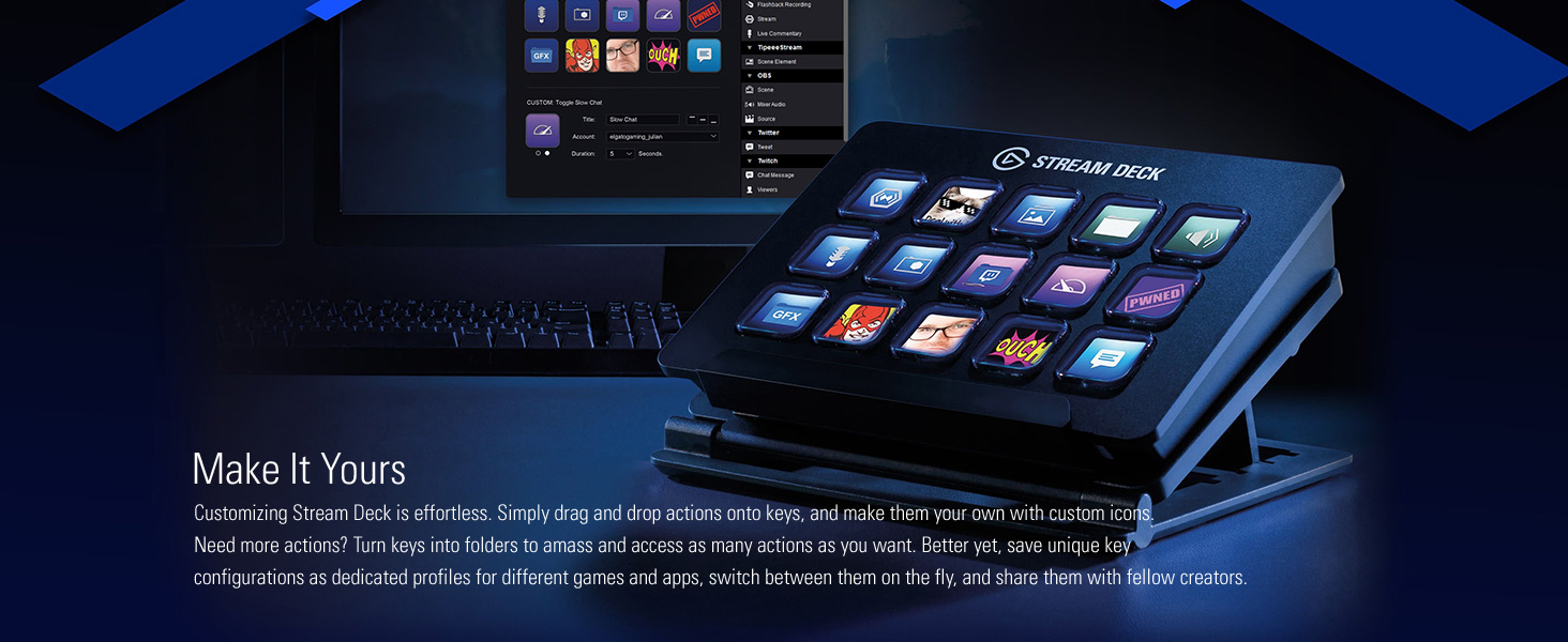  Elgato Stream Deck Classic - Live Production Controller With 15  Customizable LCD Keys And Adjustable Stand, Trigger Actions In OBS Studio,  Streamlabs, Twitch,  And More, PC/Mac : Electronics