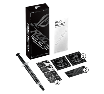 The full contents of the ROG RG-07 Performance Thermal Paste Kit.