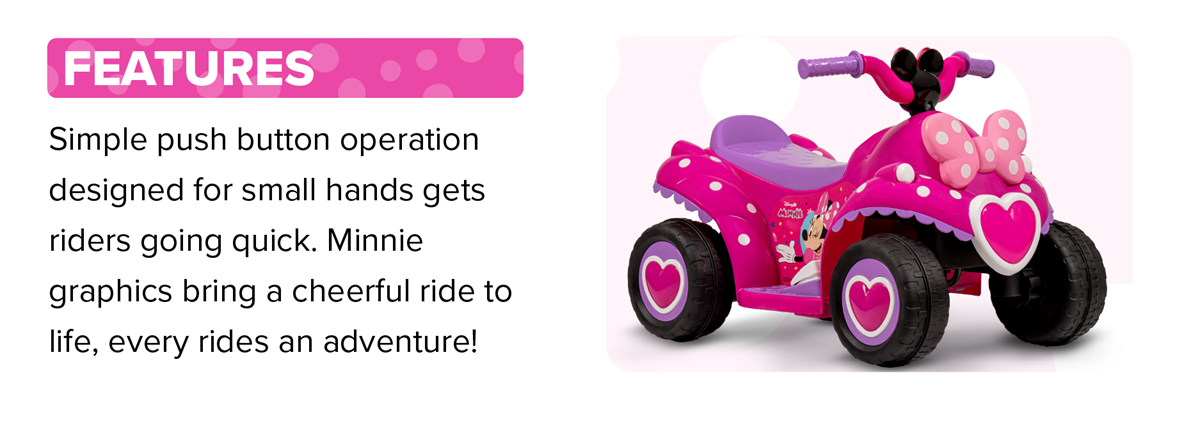 Huffy 6V Disney Minnie Mouse Ride-On Quad, Ages 1.5-3, Toddlers