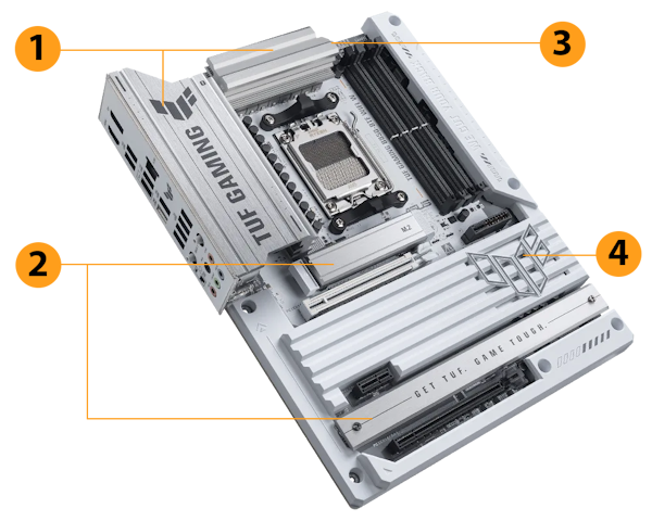 TUF Gaming Mainboard Vorderansicht, 45 Grad