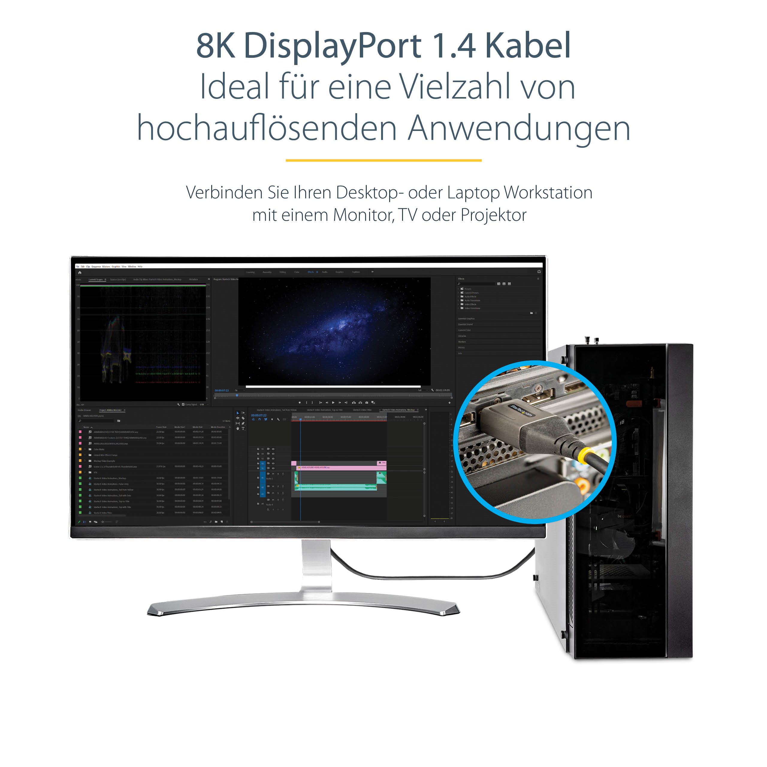folie 5 von 7, vergrößern, 3m vesa-zertifiziertes displayport 1.4 kabel - 8k 60hz hdr10 mst - ultra hd 4k 120hz video - dp 1.4 monitorkabel - für monitore/displays - dp zu dp kabel - m/m (dp14vmm3m)