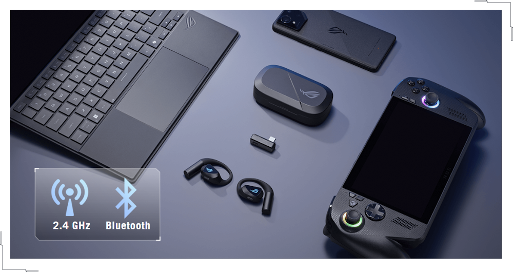 ROG Cetra Open Wireless mit USB-C Dongle, Ladetasche, Laptop, Smartphone und Gaming-Handheld für Dual-Mode-Konnektivität