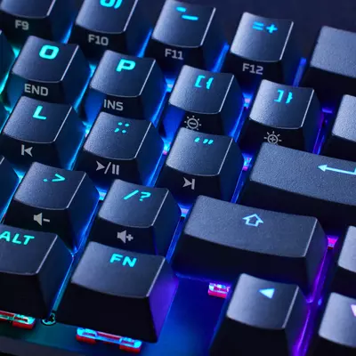 Double shot PBT keycaps with side-printed secondary functions