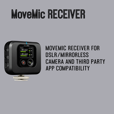 The Shure MoveMic Receiver for use with DSLR/Mirrorless cameras and thrid party phone apps