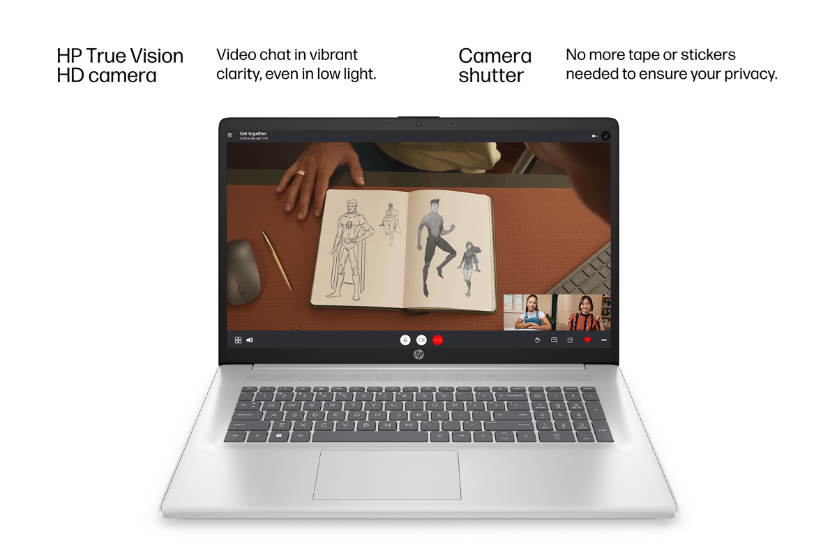 17-inch laptop shows video call between friends