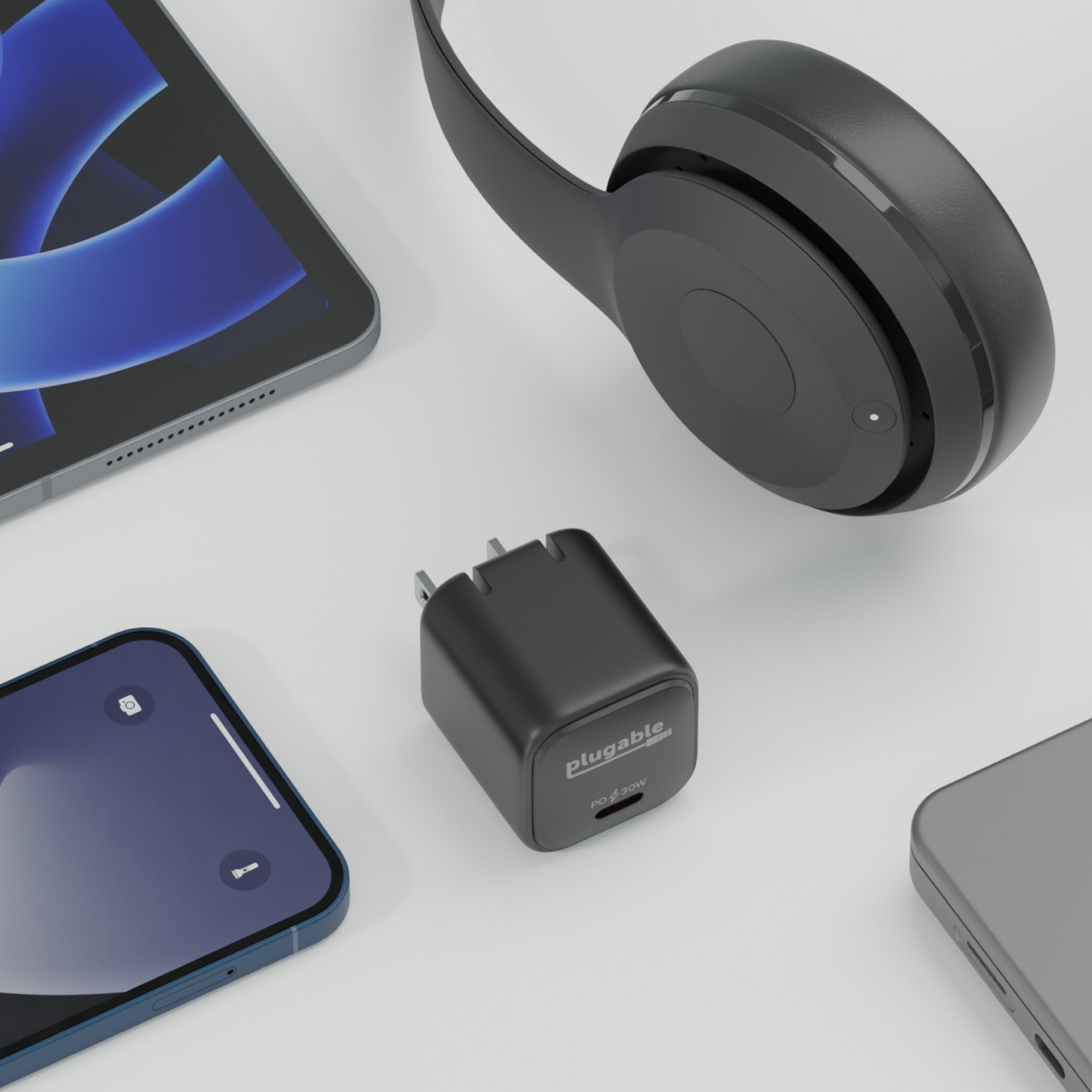 Plugable GaN USB C Charger Block, 30W Portable Charger Fast Charger White