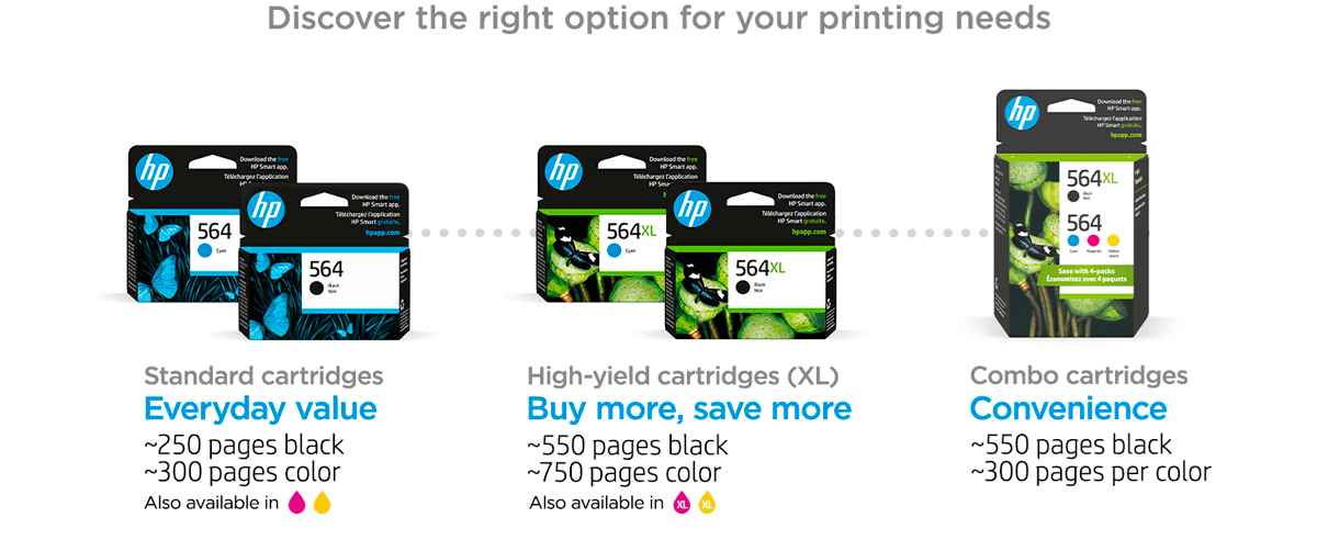 original hp 564 ink standard high-yield multipack cartridges Instant Ink savings, instant ink automatic delivery flexible plan recycling included