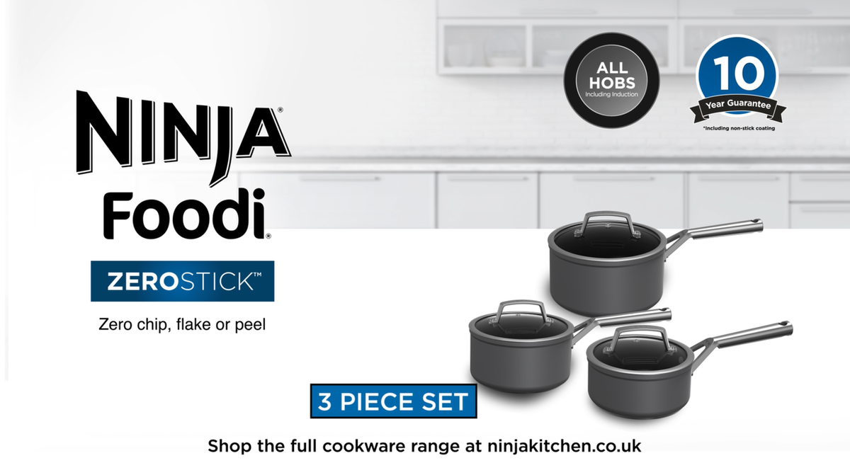 Ninja ZEROSTICK Premium Cookware 3-Piece Saucepan Set with Glass Lids, Long  Lasting Non Stick 3 Pan Set, Hard Anodised Aluminium, Induction