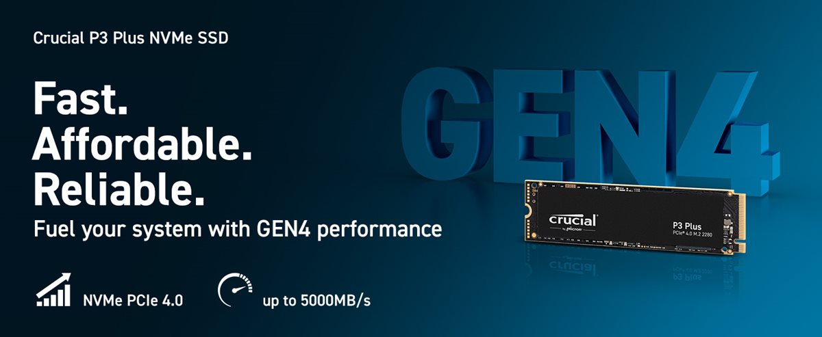 Crucial P3 Plus NVMe SSD - Fast. Affordable. Reliable.
