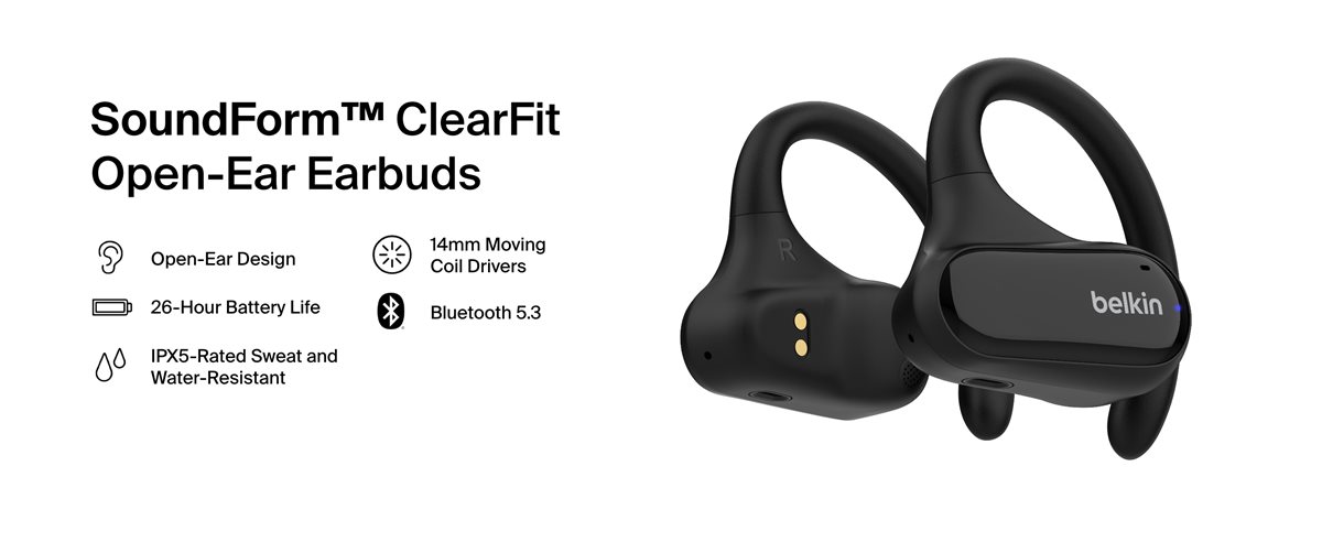 BUGANI Open Ear Headphones - Wireless Bluetooth 5.3 Earbuds With 30H Playtime For Running & Sports