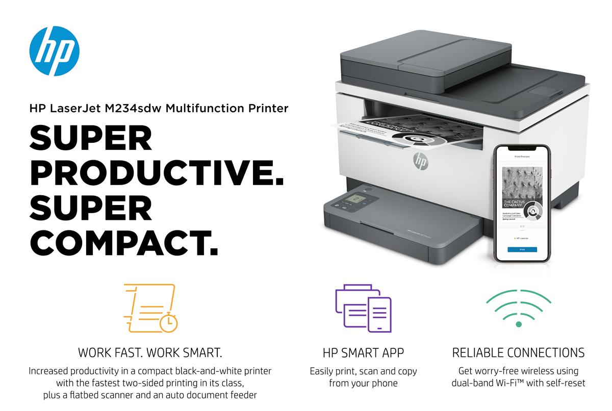6GX01F HP Laserjet Multi-Function M234sdw Monochrome Printer with Two-Sided Printing and Auto-Document Feeder 