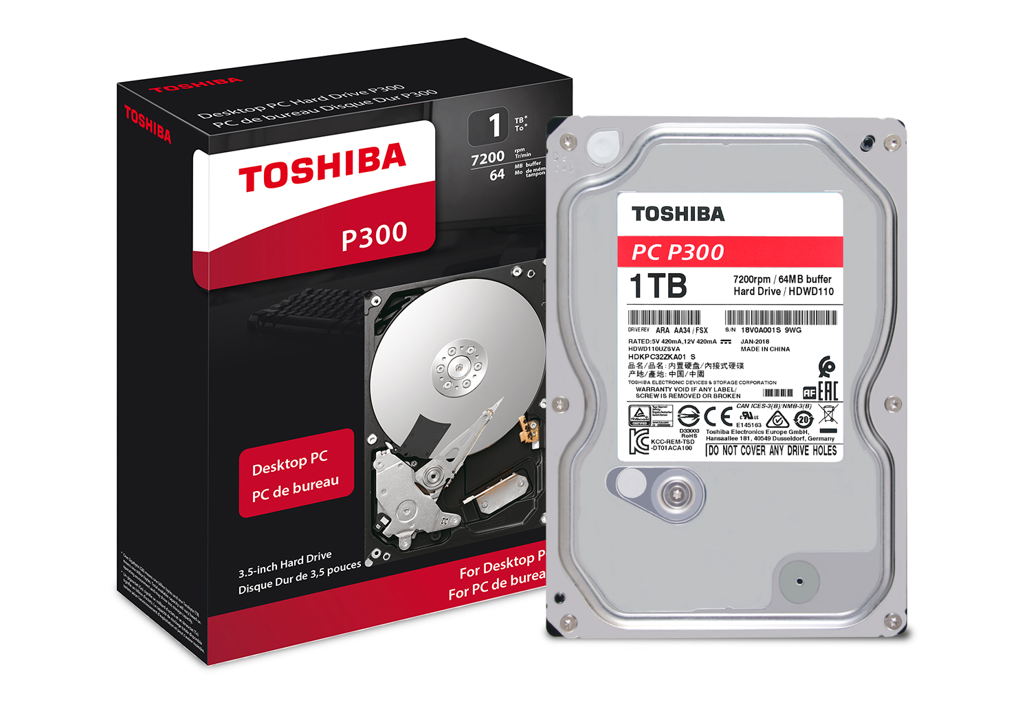 Toshiba P300 Hard drive 1 TB internal 3.5-inch SATA 6Gb/s 7200 rpm