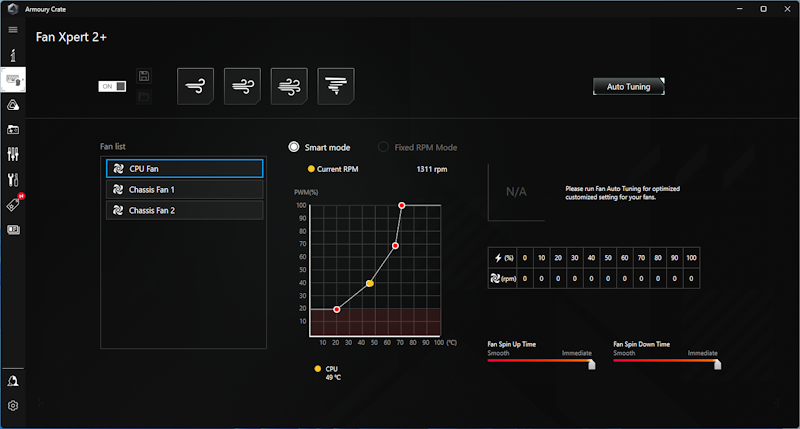 Armoury Crate Fan Xpert 2+ setting UI