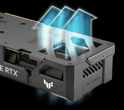 Graphic depicting how airflow passes through the vented exoskeleton of the TUF Gaming RTX 5060 Ti