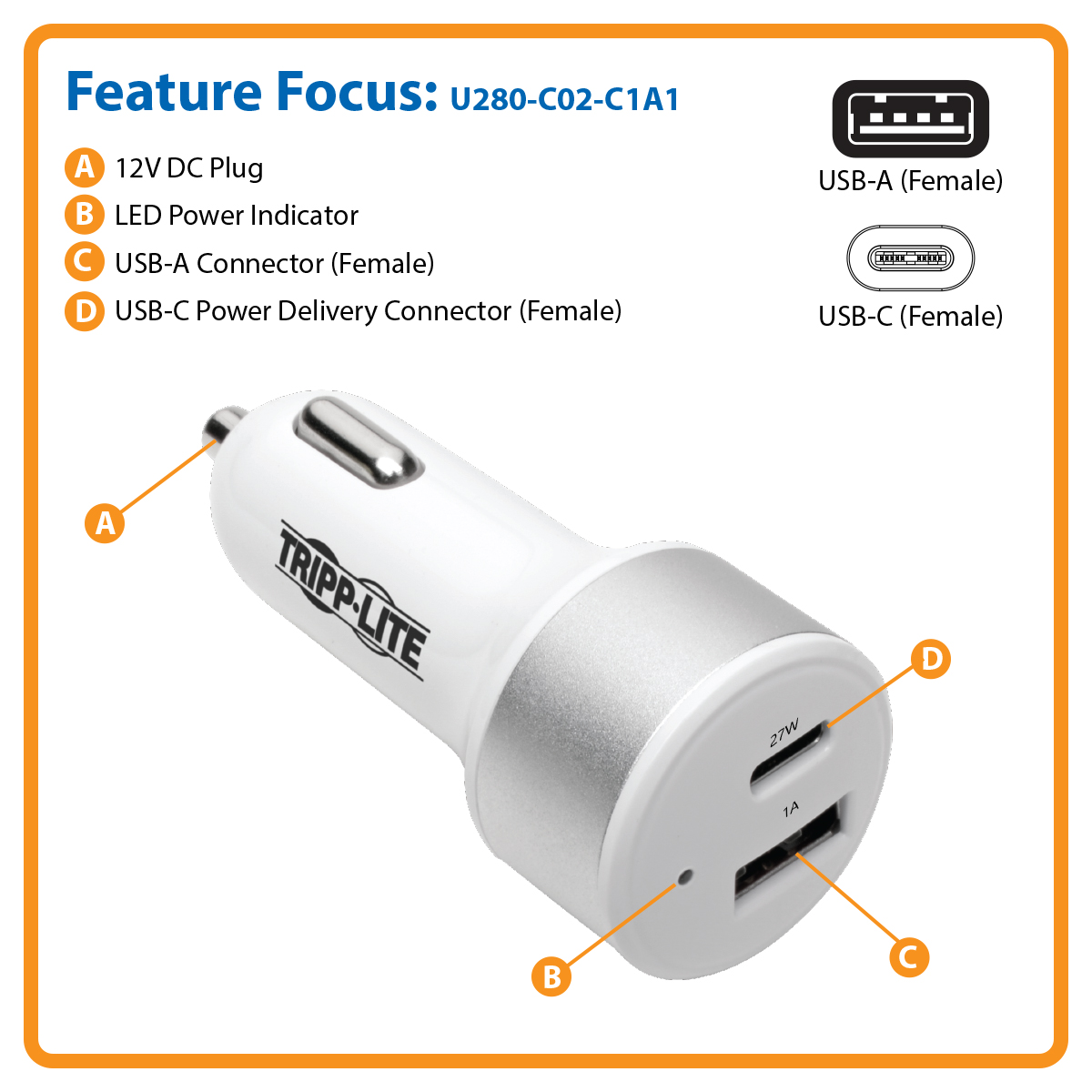 Tripp Lite USB Car Charger Dual-Port with Autosensing 5V 4.8A Fast