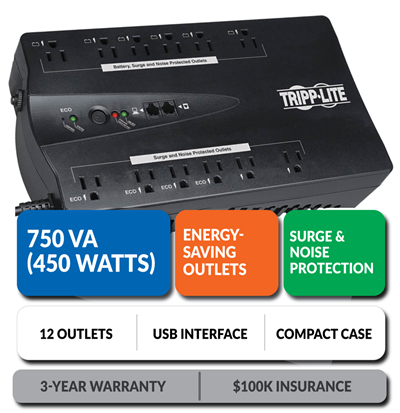 ECO750UPS Ultra-Compact Eco-Friendly Standby UPS with Energy-Saving Outlets