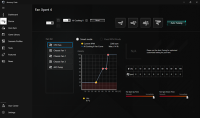 Armoury Crate Fan Xpert 4 setting UI