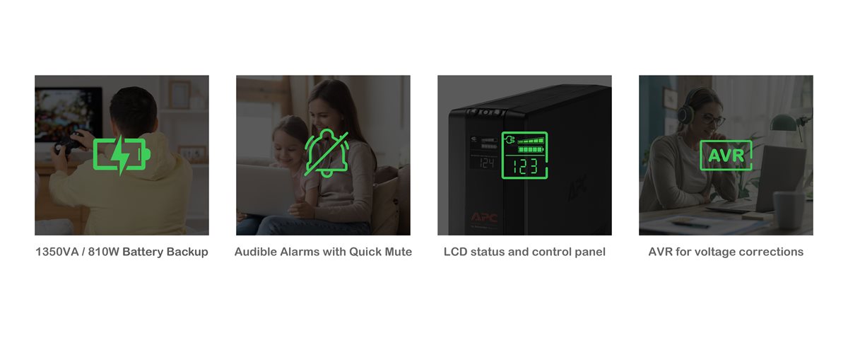 Features including its wattage, runtime, audible alarms and battery status.