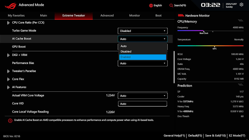UI von AI CACHE BOOST