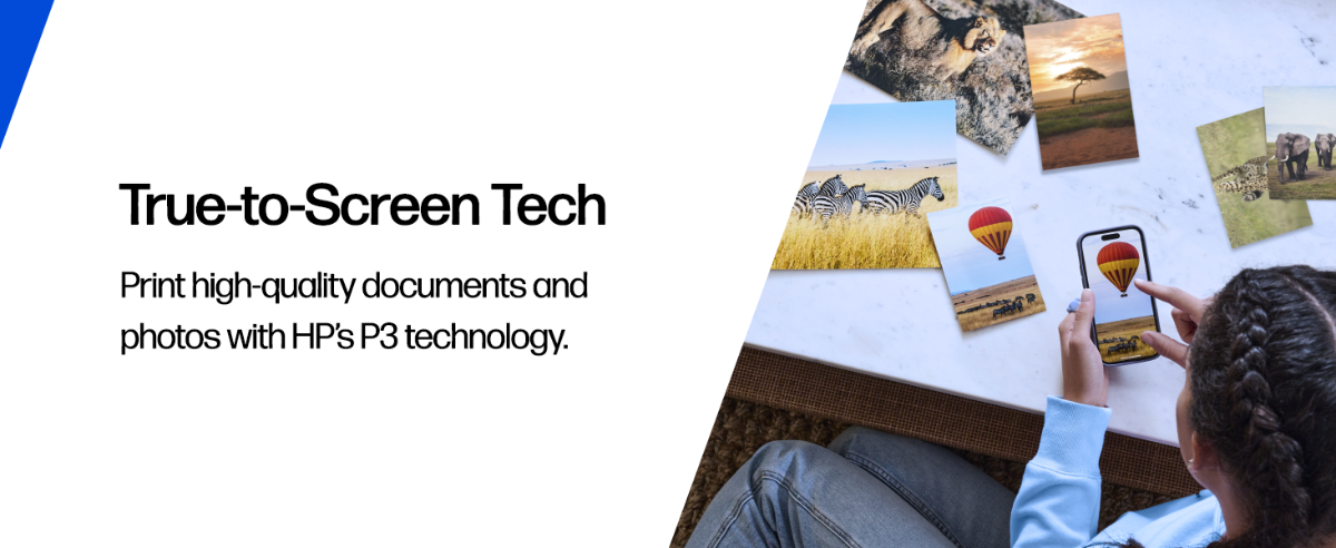 HP True-to-Screen Tech—print high-quality documents and photos with accurate colors using HP’s P3 technology