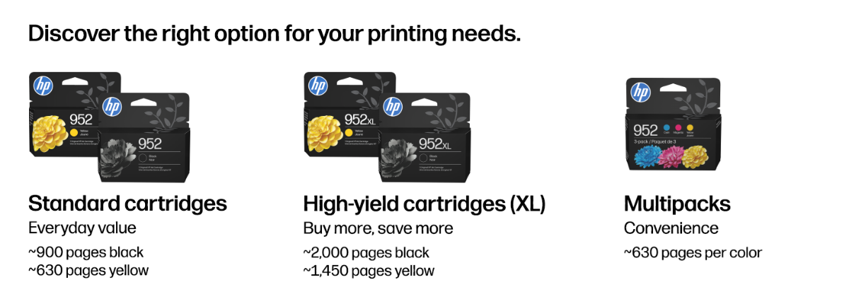 original hp 952xl yellow high yield ink cartridges savings original hp 952 yellow standard ink cartridges savings original hp 952 black standard ink cartridges savings original hp 952xl cyan high yield ink cartridges savings