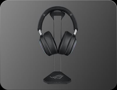 ROG Throne II Core Gaming Headset paired with an ROG Gaming Headset with a grey background