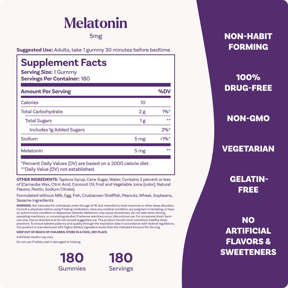 NON-HABIT FORMING 100% DRUG-FREE NON-GMO VEGETARIAN GELATIN-FREE NO ARTIFICIAL FLAVORS & SWEETENERS