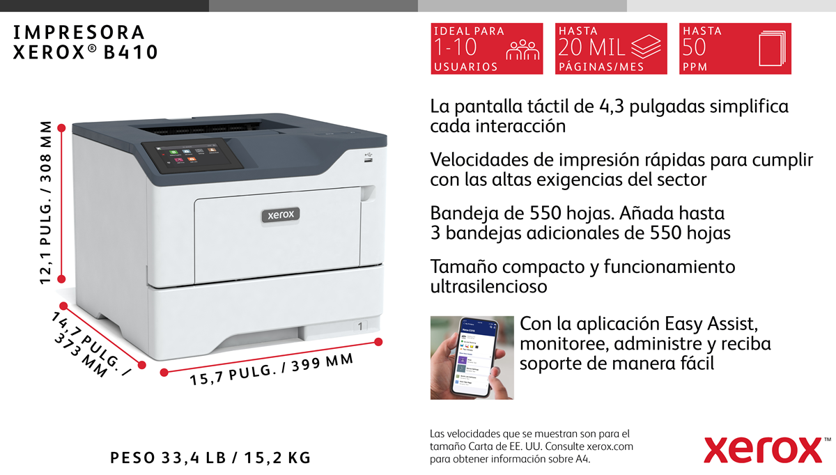 De un vistazo para Xerox B410