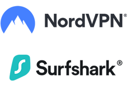 NordVPN logo and SurfSharkVPN logo