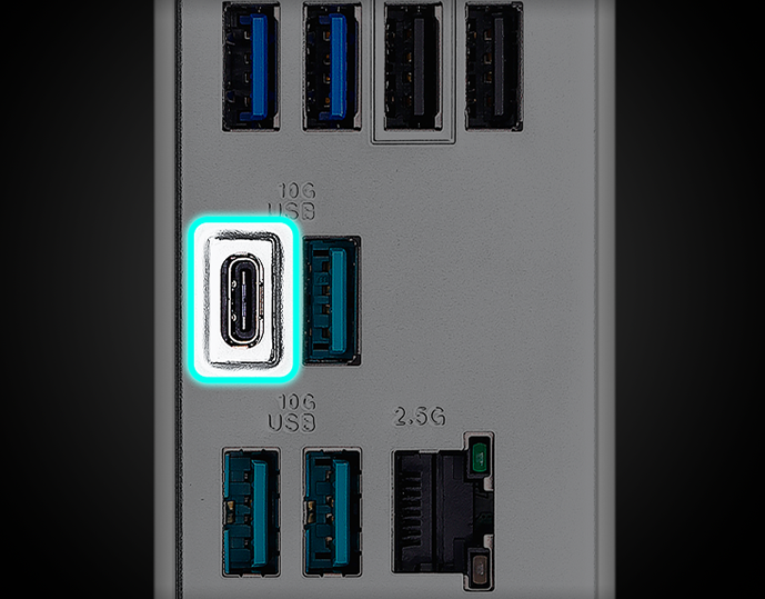 Das B650E MAX GAMING WIFI Mainboard verfügt über USB 10Gbps Type-C®