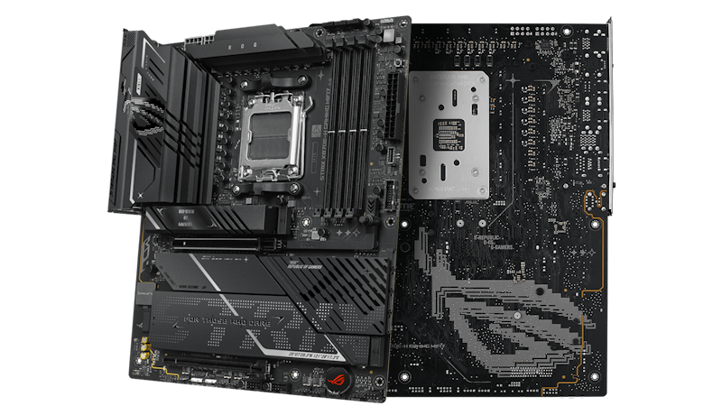 Die Vorder- und Rückseite des Strix X870E-H