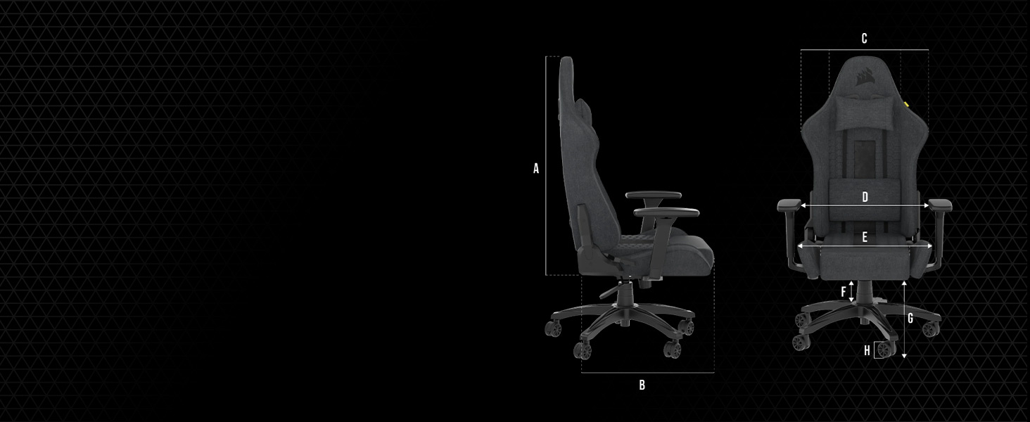 CORSAIR TC100 RELAXED nylon, tilt black/gray ergonomic - chair T-shaped - - armrests steel - Gaming fabric frame, - soft - 