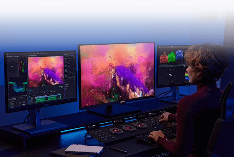 A creator doing color gradings on ProArt Display