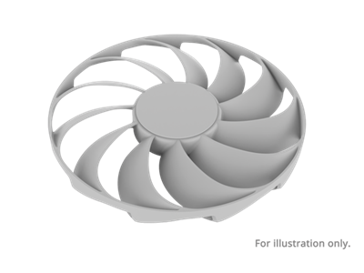 An axial-tech fan stops when the temperature reads 55 Celsius