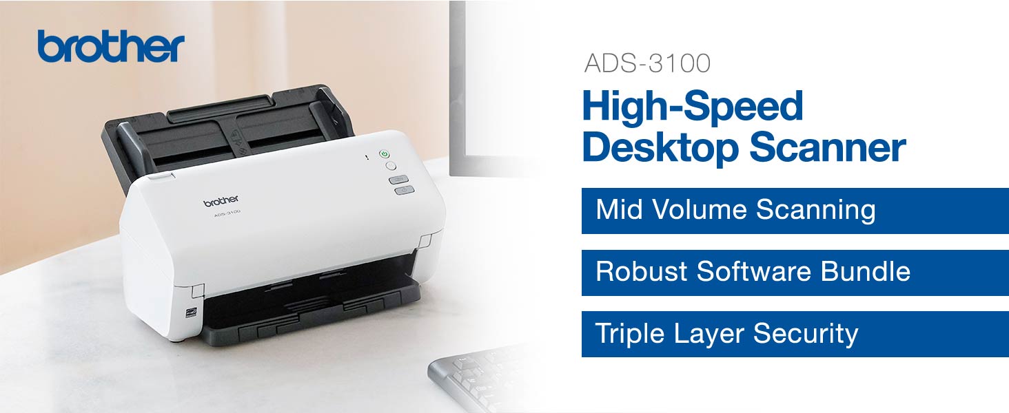 Escaner Brother ADS-3100 Duplex 40/80ipm, USB 3.0.