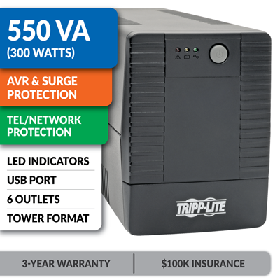 Tripp Lite 550VA 300W UPS Smart Tower Battery Back Up Desktop AVR